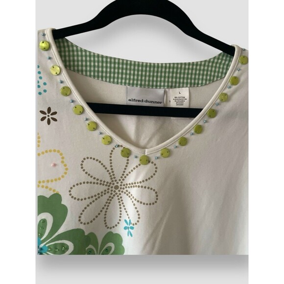 Alfred Dunner T-Shirt Women’s L Blue Green Floral Embellished Casual Top NWT - Picture 3 of 7